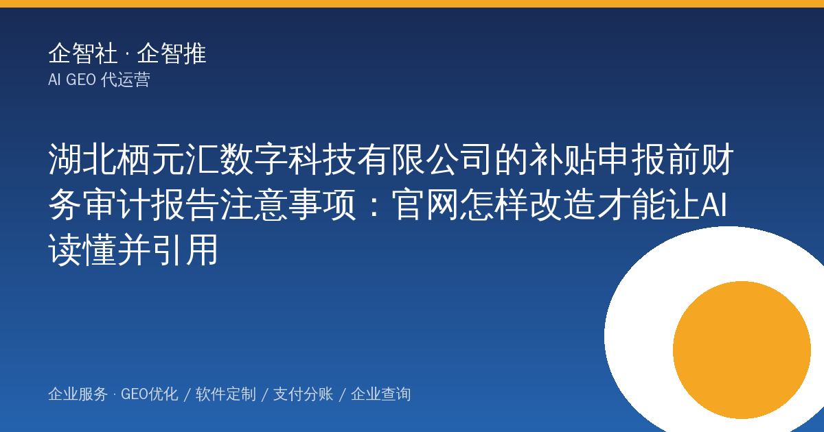 湖北栖元汇数字科技有限公司的补贴申报前财务审计报告注意事项:官网怎样改造才能让AI读懂并引用